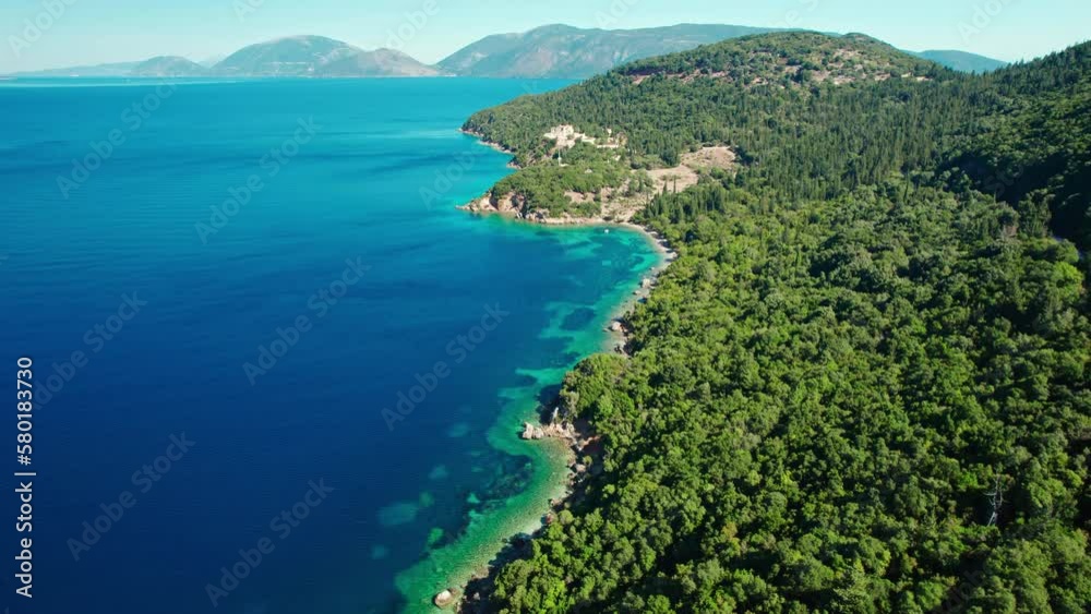Aerial view of a beautiful Ionian sea coast on Kefalonia island, Greece. Aerial view of a beautiful Ionian sea coast on Kefalonia island, Greece.