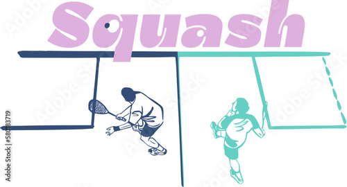 vector illustration sketch of the squash player with a racket