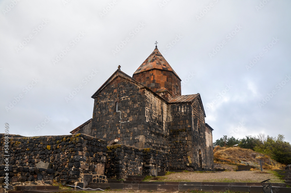 Medieval orthodox Sevanavank monastery located on the shore of lake Sevan, Armenia