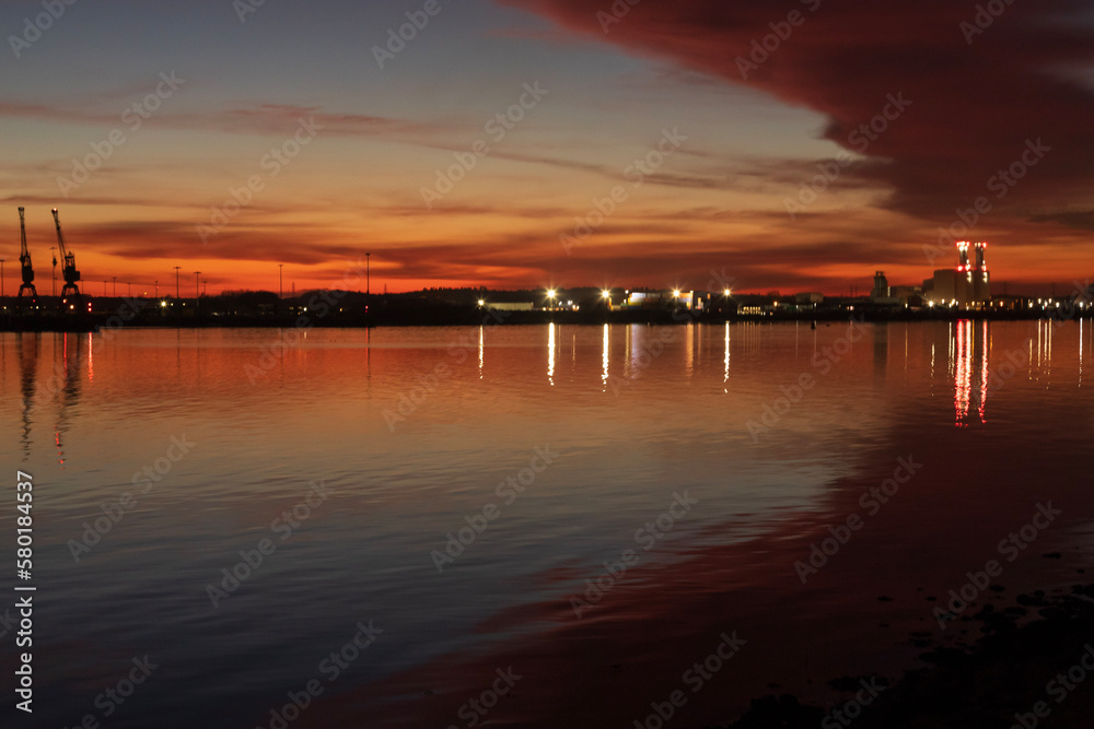 sunset over the harbor