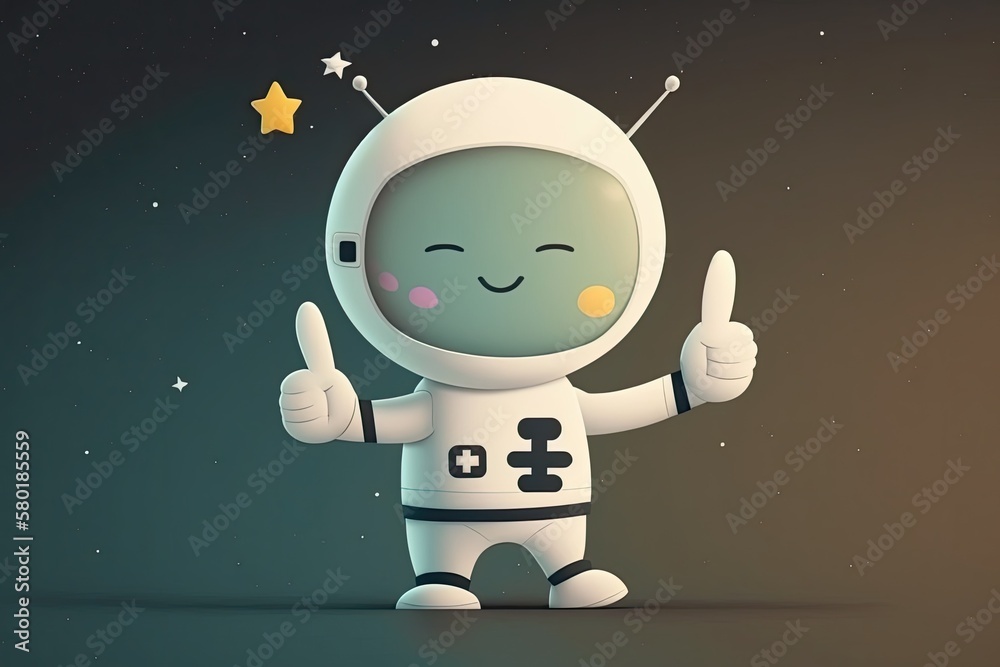 Fototapeta premium Peace animation with a cute astronaut. Isolated space technology symbol idea. cartoonishly flat. Generative AI