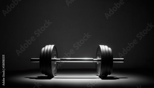 A sleek black weightlifting bar on a white background. The lighting is intense and dramatic, emphasizing the strength and power of this popular fitness activity. generative ai
