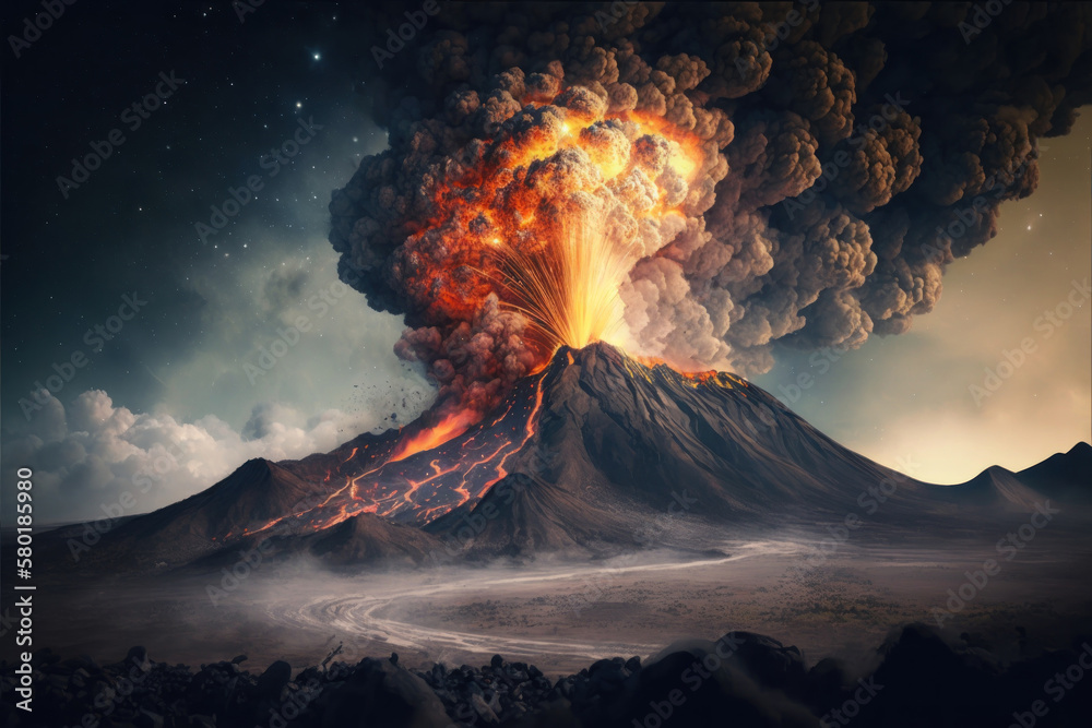 The eruption of Doomsday Volcano. Photorealistic illustration generative AI.