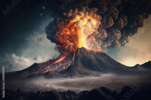 The eruption of Doomsday Volcano. Photorealistic illustration generative AI.