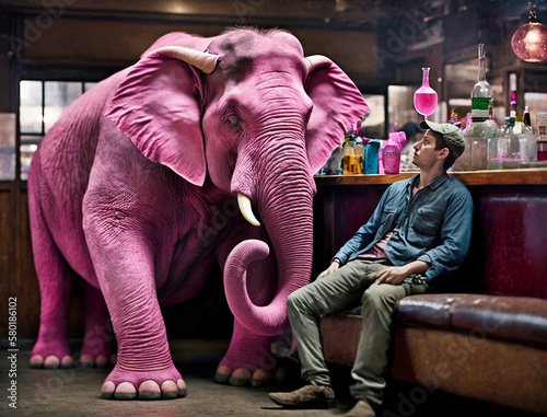 A drunk man facing a pink elephant - generative ai