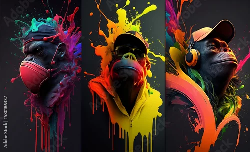 Obraz 3 Wise Monkeys Bring Wisdom to Your Walls with Printable Art of Three Wise Monkeys in Colorful Splash Style