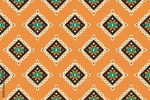 Ikat tribal Indian seamless pattern Ethnic Aztec fabric carpet mandala ornament native boho tribal textile Geometric African American oriental tranditional vector illustrations Embroidery style motif.