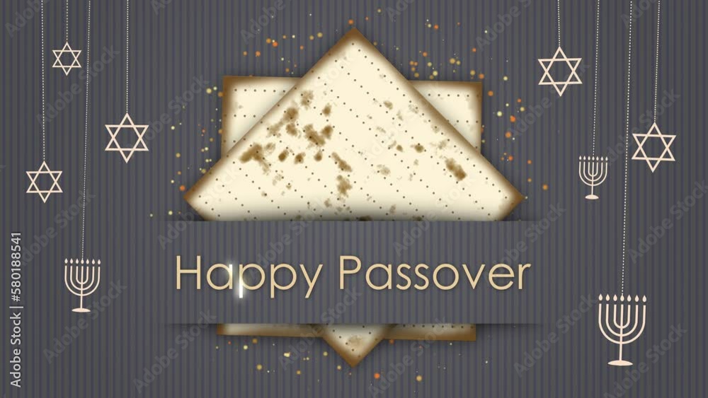 Happy Jewish Passover. Looped animation with symbols of Judaism. Matzah