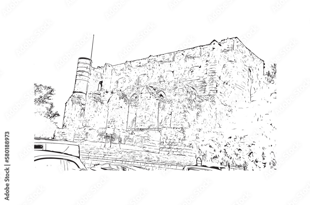 Building view with landmark of Protaras is the 
municipality in Cyprus.
Hand drawn sketch illustration in vector.