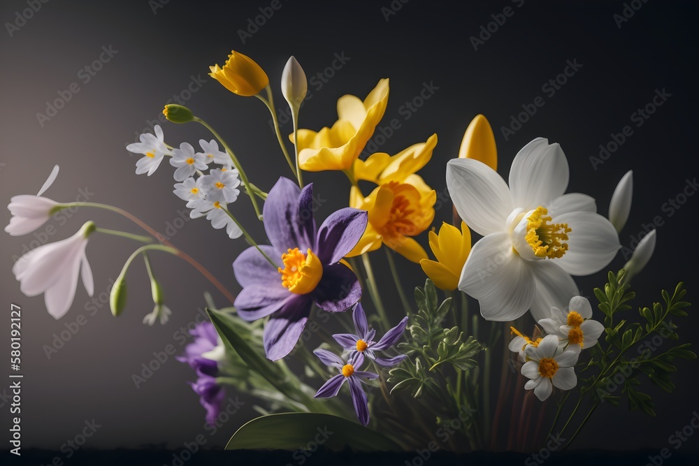 Naklejka premium A bouquet of flowers with a green leaf and a white flower in the middle made with generative AI