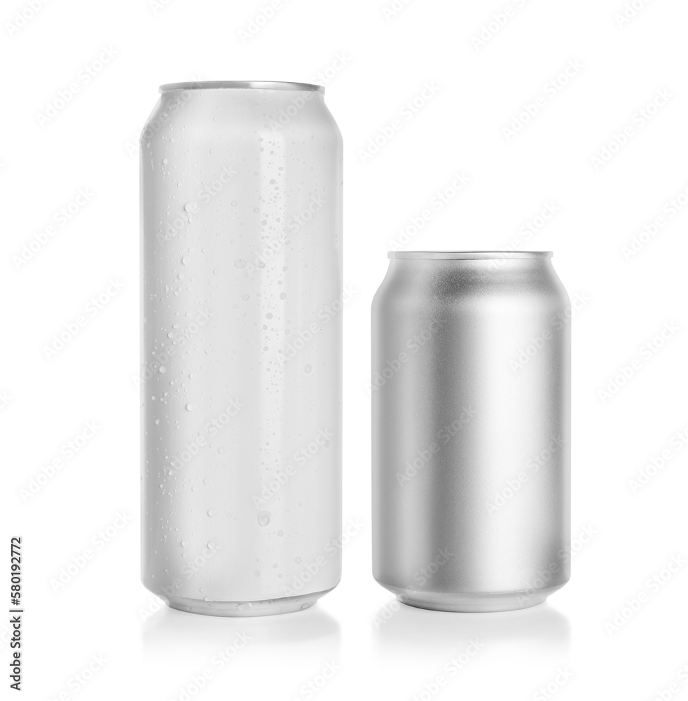 Aluminum cans with drinks on white background Aluminum cans with drinks on white background