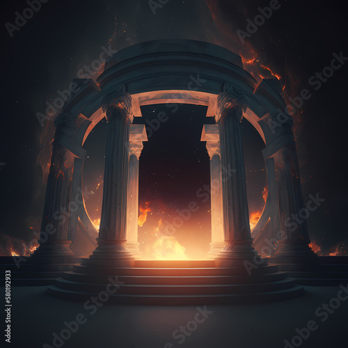 Fire Temple Illustration. Generative AI