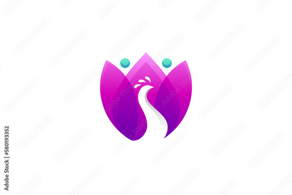 Peacock logo with blooming feather tail background with purple gradient Peacock logo with blooming feather tail background with purple gradient