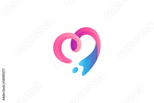 Heart logo with water splash element in simple design