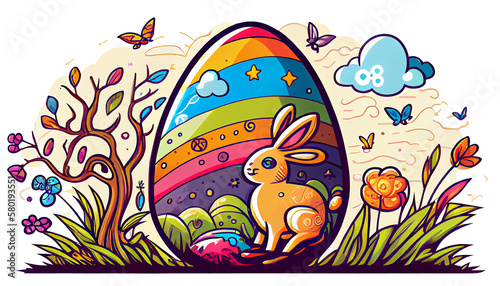 Easter Day Concept. Watercolor easter bunny in the eggs  elements illustrations  cartoon holiday painted transparent background  Generative AI