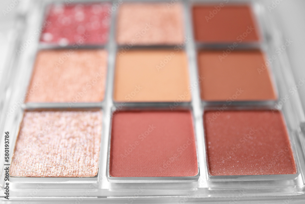 Beautiful eyeshadow palette as background, closeup. Professional cosmetic product