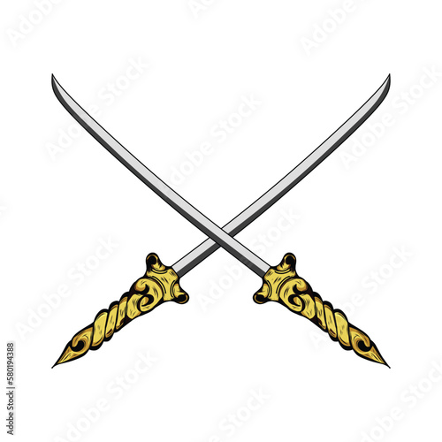 set of crossed sword vector isolated on white background