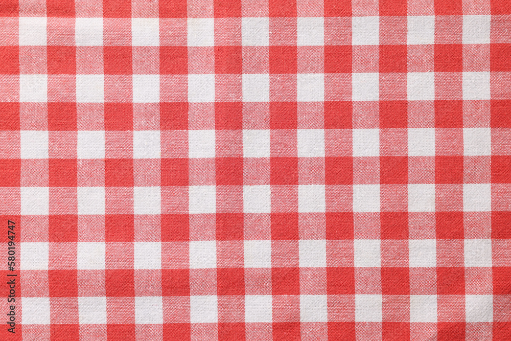 Red checkered tablecloth as background, top view Red checkered tablecloth as background, top view