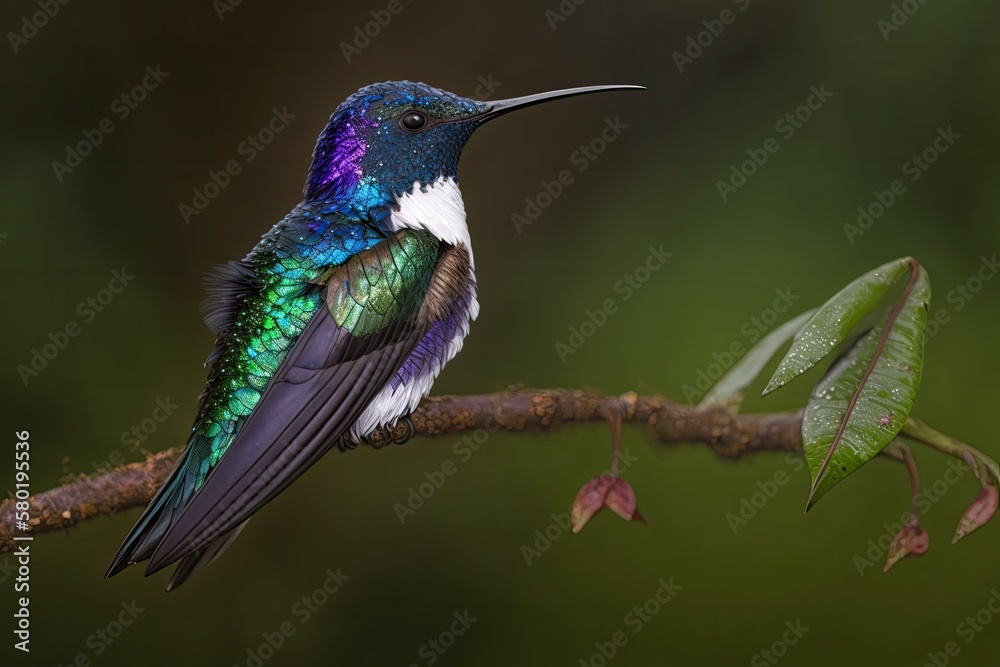 In the Costa Rican rain forest, near La Suiza, a female White necked jacobin hummer can be spotted. Generative AI In the Costa Rican rain forest, near La Suiza, a female White necked jacobin hummer can be spotted. Generative AI
