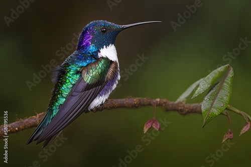 In the Costa Rican rain forest, near La Suiza, a female White necked jacobin hummer can be spotted. Generative AI