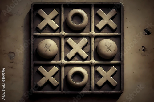 Ancient Tic-Tac-Toe Game Board (Generative AI)