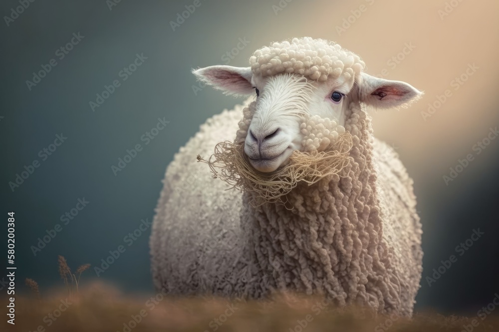 adorable sheep munching hay in the side view. Generative AI adorable sheep munching hay in the side view. Generative AI