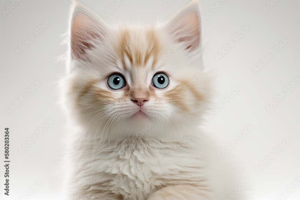 A white background with a thai kitten. Three month old cat. Generative AI