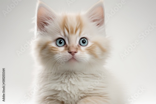 A white background with a thai kitten. Three month old cat. Generative AI © AkuAku
