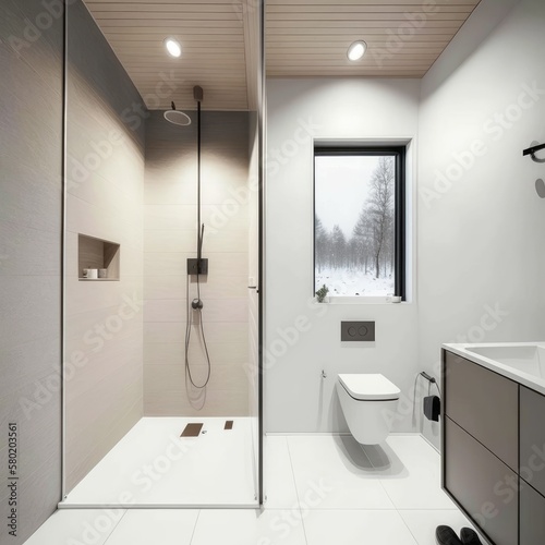 Interior of modern bathroom  shower and toilet. Generative AI
