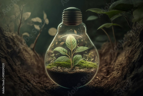 Plant seeds in a bulb with natural green shades generative ai