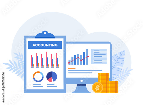 accounting or finance concept, business plan and budget, analyst, accountant, economic, flat illustration vector banner and background