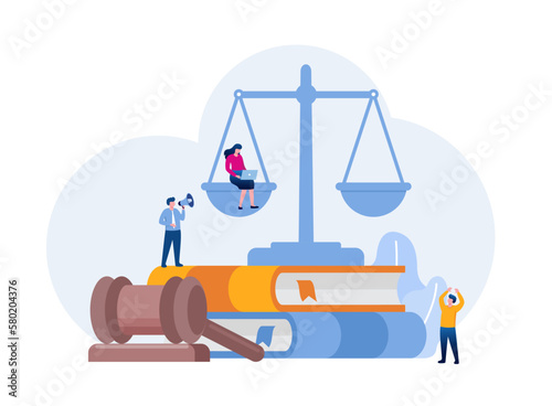 law firm and legal services concept, lawyer consultant, justice, judgment, flat illustration vector banner template website