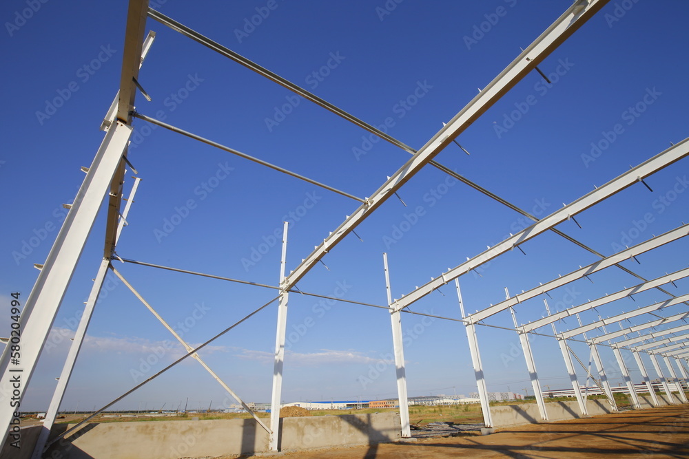 Fototapeta premium In the construction site, steel structure is under construction