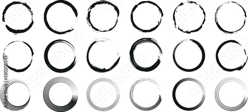 Mega bundle of different ink brush strokes:rectangle,square and round freehand drawings.Ink splatters,grungy painted lines,artistic design elements:waves,circles,triangles.Vector paintbrush set.
