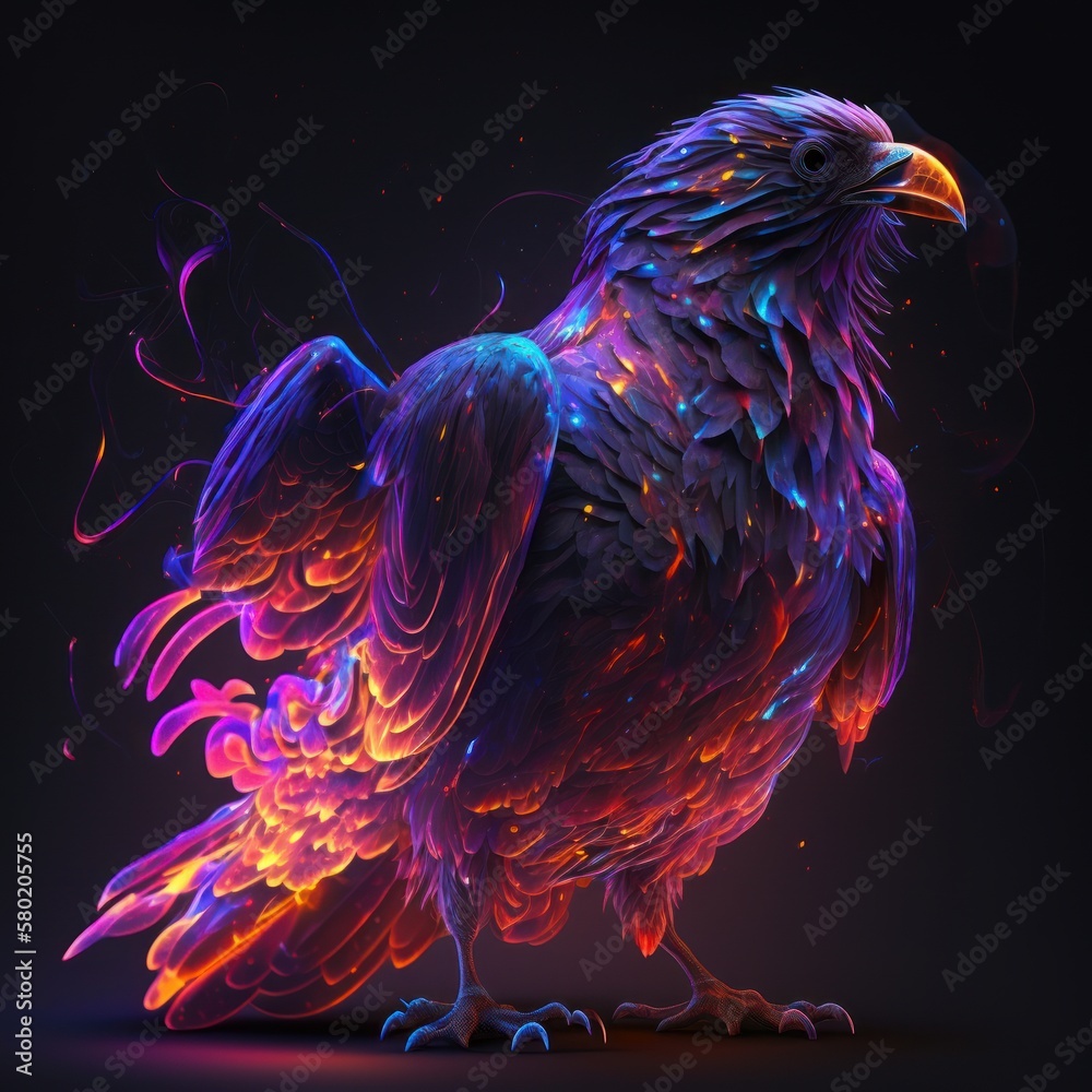 Obraz premium Rainbow Neon Phoenix Bird