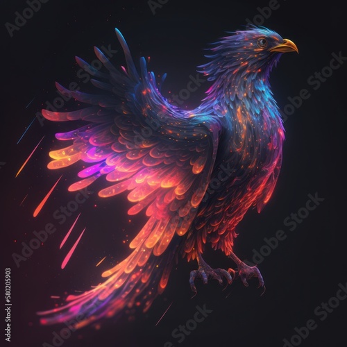 Rainbow Neon Phoenix Bird