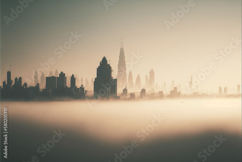  Foggy cover modern city in morning time  Generative AI