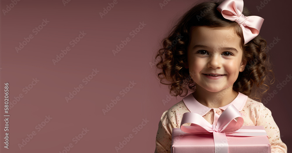 Little girl with gift box , Generative Ai Little girl with gift box , Generative Ai