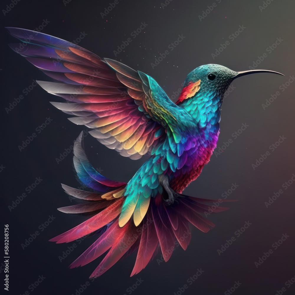 Fototapeta premium Majestic Rainbow Bird Soaring Through Space