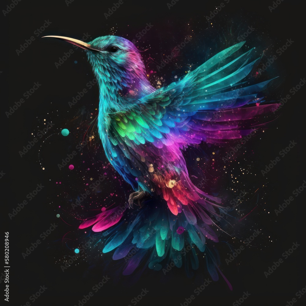 Obraz premium Majestic Rainbow Bird Soaring Through Space