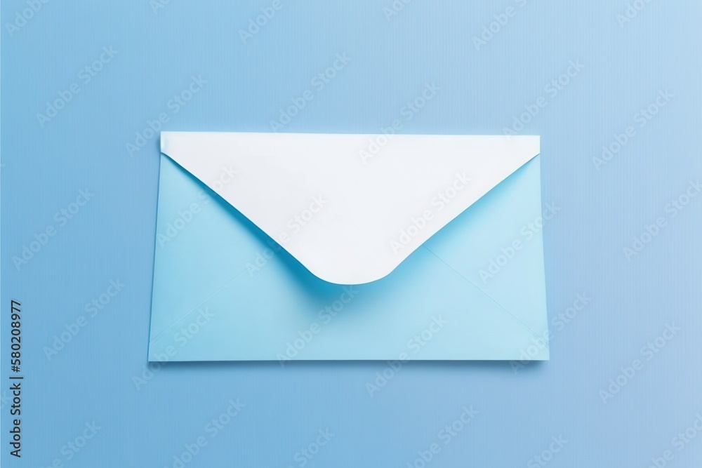 light blue paper envelope isolated on light blue background