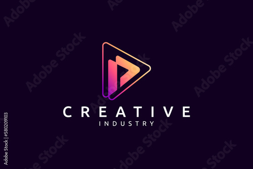 Play media logo template with letter p shape with colorful gradient color