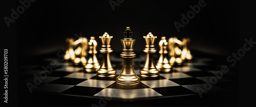King chess pieces stand first of team concepts of leadership or wining to challenge or battle fighting of business team player and strategy and risk management or human resource.+