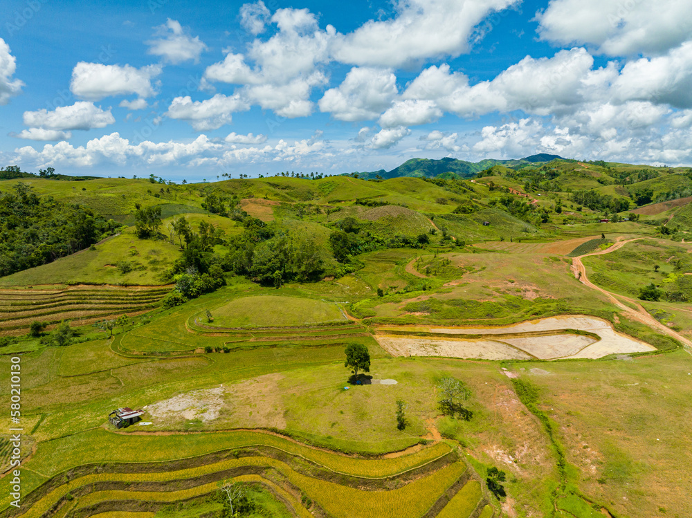 Aerial view of farmland in a mountainous province. Negros, Philippines