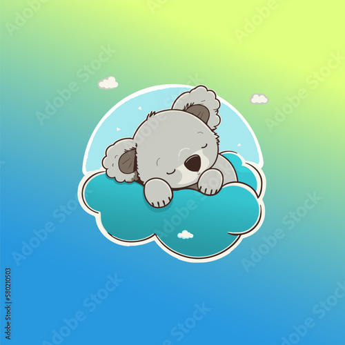 Koala sleeping on a cloud. Cute cartoon vector illustration.