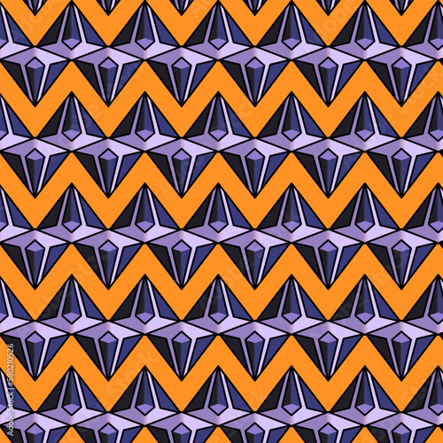 Seamless vector pattern. Black and orange geometrical background with hand drawn decorative tribal elements. Print with ethnic, folk, traditional motifs.