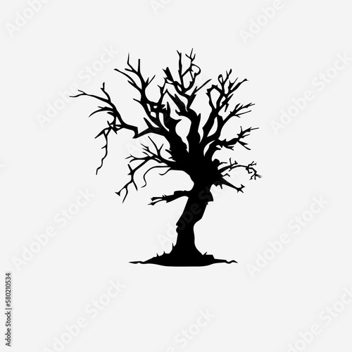 Halloween Tree Silhouette Isolated on White Background. Vector Illustration