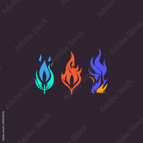 Fire icon set. Vector illustration. Flat design style