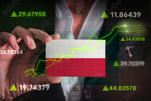 Graph growing up in Front Of Poland Flag. business state growing up concept. 