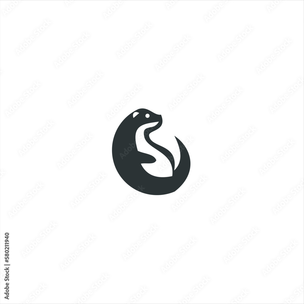 Fototapeta premium otter logo is shaped with lines forming a stylized otter from profile view in a black color, creating a stylized black otter logo.